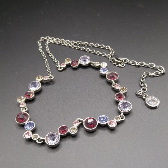 Napier Rhinestone Necklace, Silver Tone, Rhinestones Purple Blue Pink Clear, 19" - Picture 10 of 10